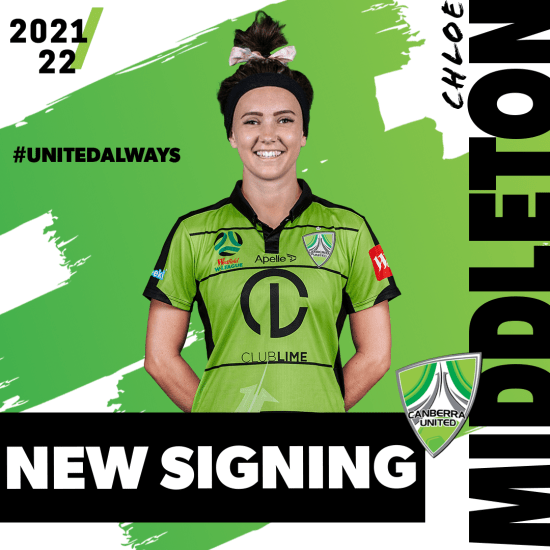 Canberra United signs Chloe Middleton for upcoming A-League Women’s season